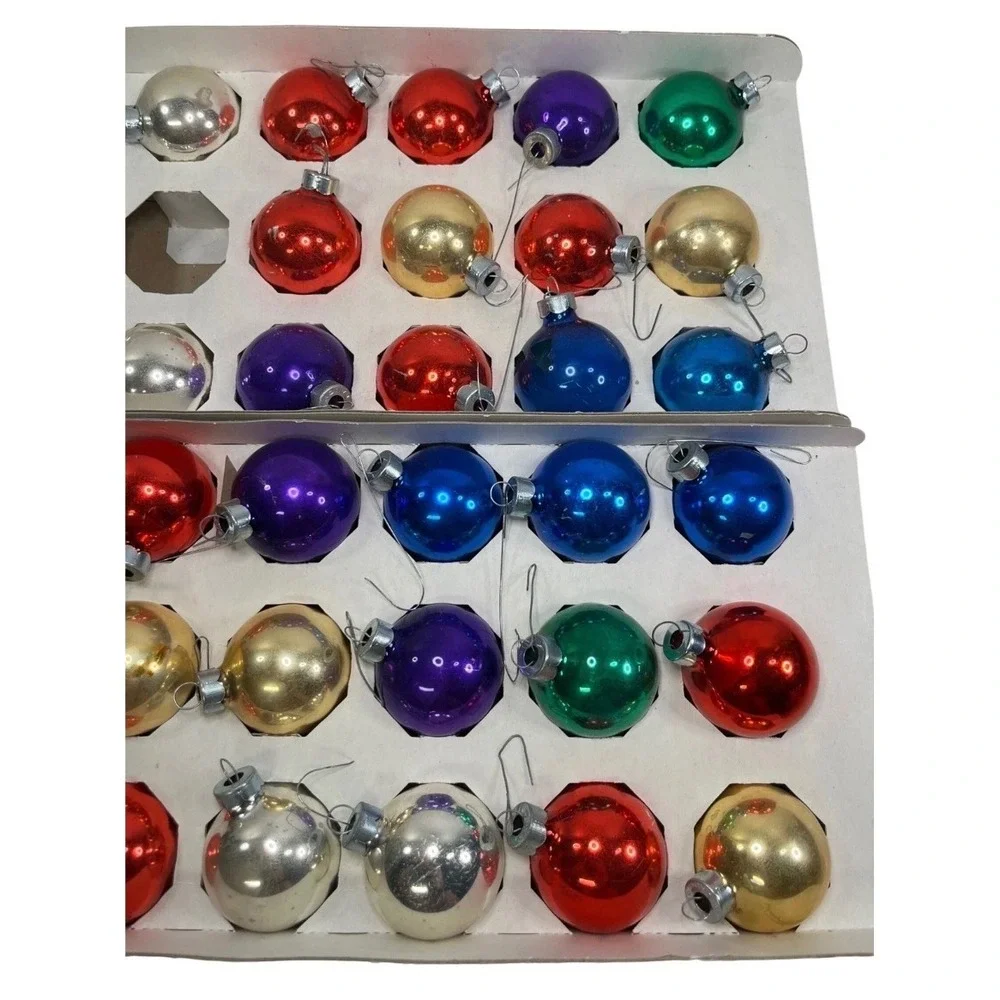 Vintage 1996 Deck the Halls Glass Ornaments Multi Color Mini Bulbs Set of 2 Box